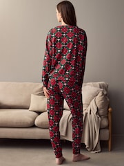 Red Snowflake 100% Cotton Christmas Long Sleeve Pyjamas - Image 3 of 9
