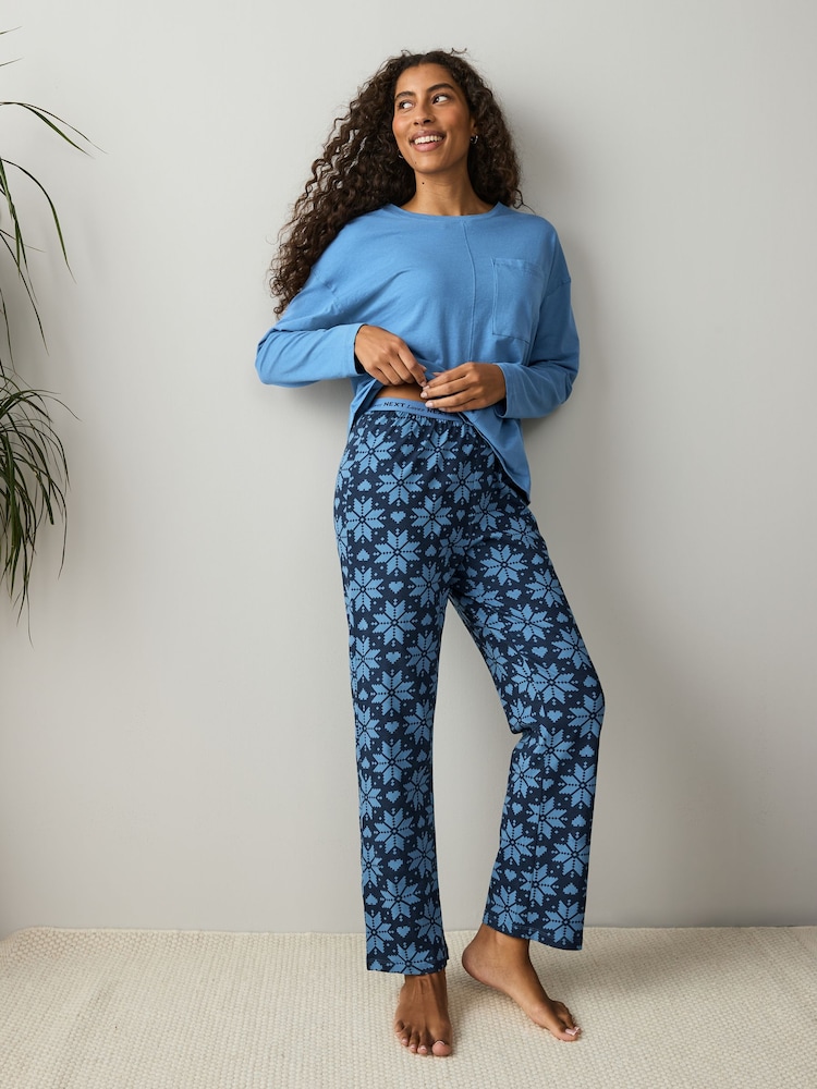 Schneeflocken-Blau - Langärmeliger Pyjama aus 100 % Baumwolle - Bild 2 von 10 Schneeflocken-Blau - Langärmeliger Pyjama aus 100 % Baumwolle - Bild 2 von 10