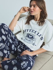 Navy Blue Coffee Club - بيجامة ناعمة من القطن 100% بكُم قصير - صورة 1 من 10