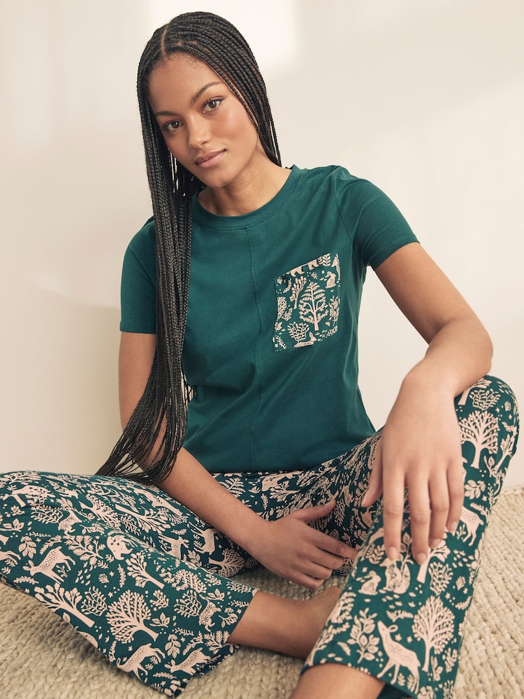 Green Woodland 100% Cotton Short Sleeve Pyjamas - Image 1 of 10