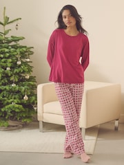 Burgundy Red 100% Cotton Long Sleeve Pyjamas - Image 1 of 4