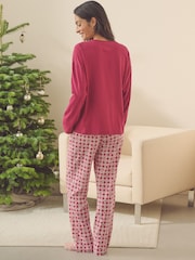 Burgundy Red 100% Cotton Long Sleeve Pyjamas - Image 2 of 4