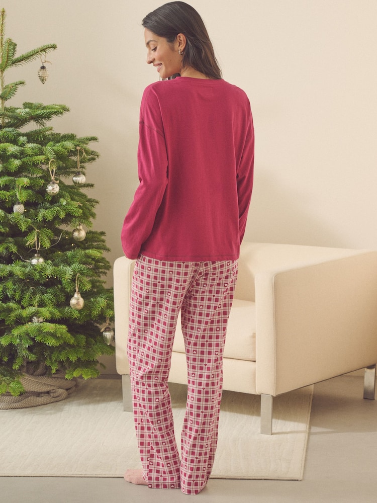 Burgundy Red 100% Cotton Long Sleeve Pyjamas - Image 2 of 4