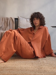 Orange Linen Blend Button Through Pyjamas - Image 1 of 6