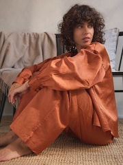 Orange Linen Blend Button Through Pyjamas - Image 4 of 6