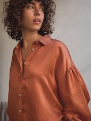 Orange Linen Blend Button Through Pyjamas - Image 5 of 6