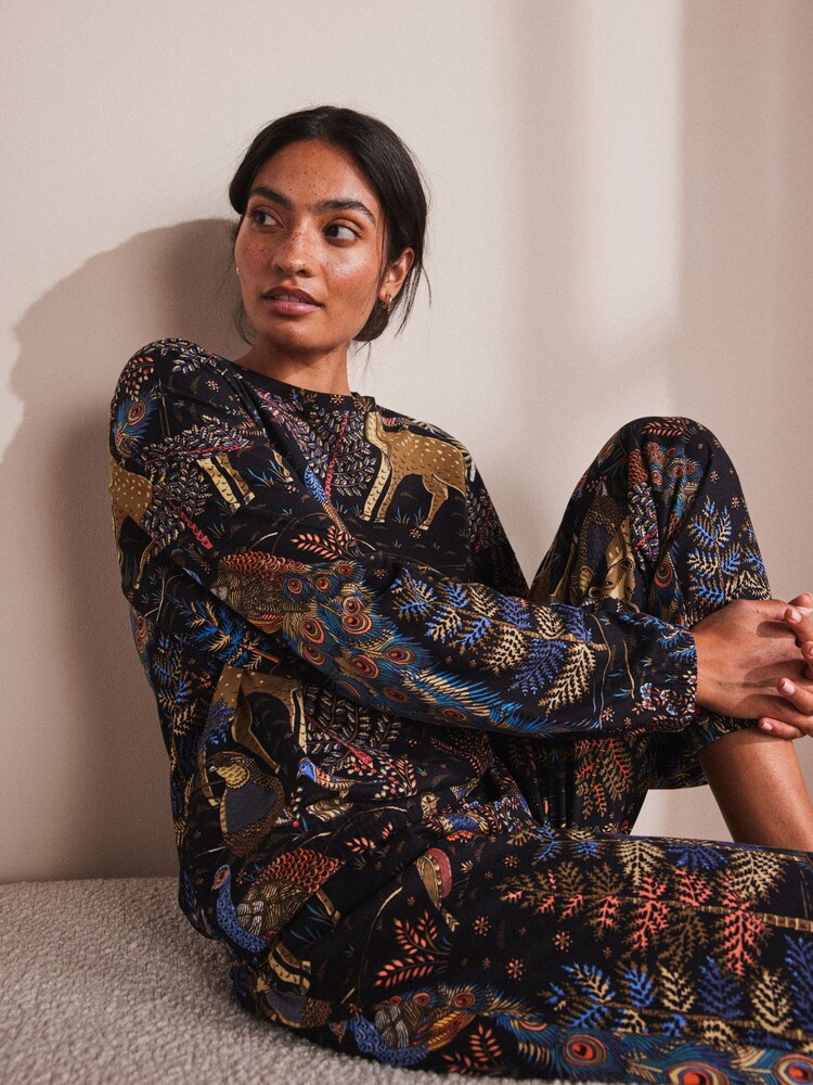 Black Peacock 100% Cotton Long Sleeve Pyjamas - Image 1 of 6