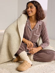 Mink Brown Cosy Button Through Pyjamas - Image 1 of 10