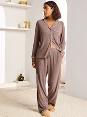 Mink Brown Cosy Button Through Pyjamas - Image 10 of 10