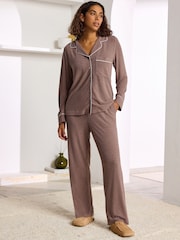 Mink Brown Cosy Button Through Pyjamas - Image 2 of 10