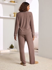 Mink Brown Cosy Button Through Pyjamas - Image 3 of 10