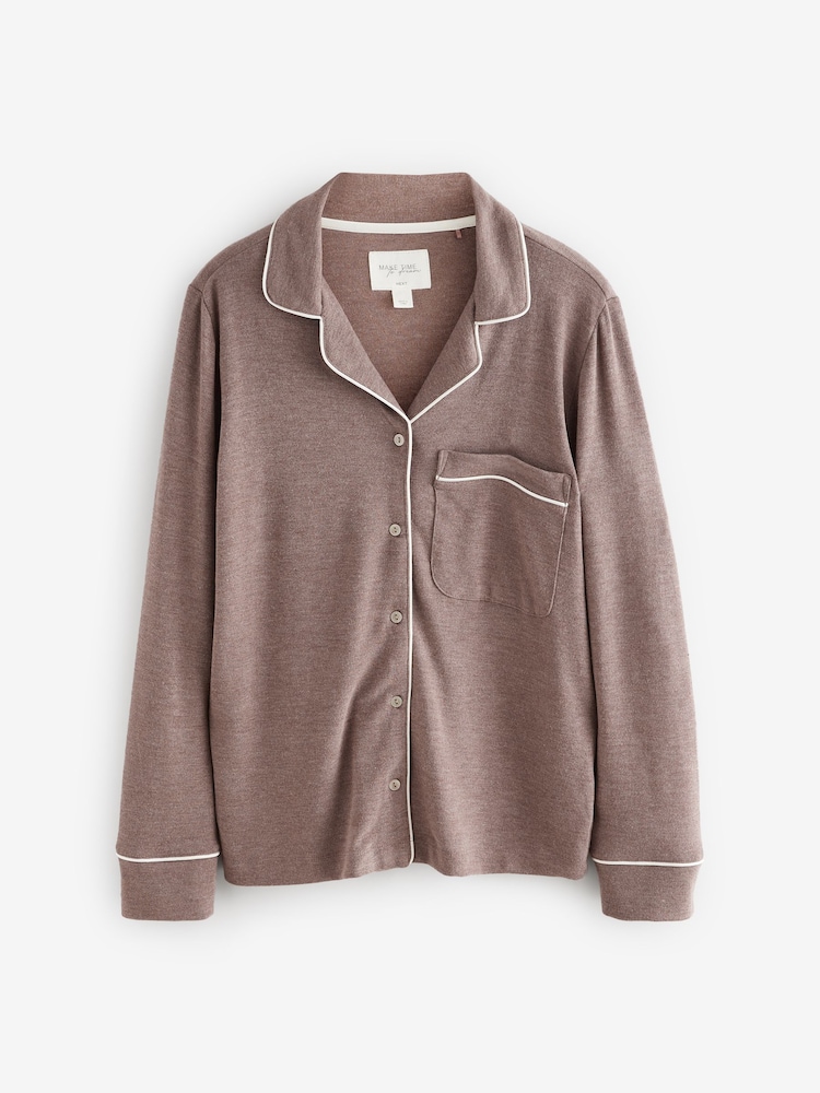 Mink Brown Cosy Button Through Pyjamas - Image 6 of 10