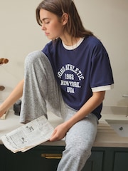 Navy Soho - Kurzärmliger, kuscheliger Pyjama aus 100 % Baumwolle - Bild 1 von 10