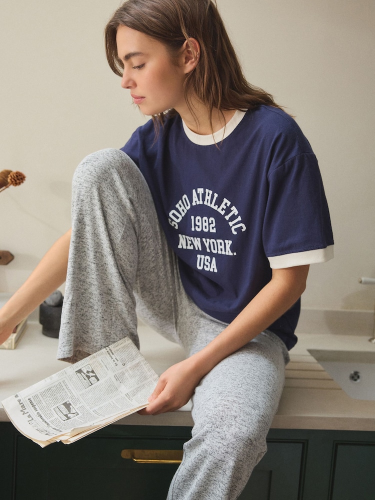 Navy Soho - Kurzärmliger, kuscheliger Pyjama aus 100 % Baumwolle - Bild 1 von 10