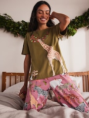 Green Giraffe 100% Cotton Short Sleeve Pyjamas - Image 1 of 7