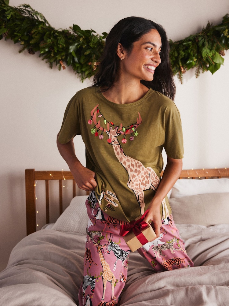 Green Giraffe 100% Cotton Short Sleeve Pyjamas - Image 2 of 7