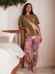 Green Giraffe 100% Cotton Short Sleeve Pyjamas - Image 3 of 7