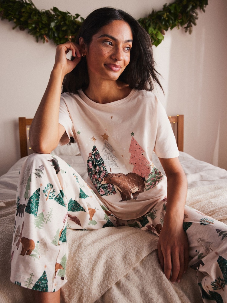 Oatmeal Bear 100% Cotton Short Sleeve Pyjamas - Image 1 of 10