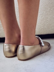 Gold Signature Leather Jewel Strap Mary Jane Shoes - Image 3 of 5