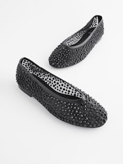 Black Forever Comfort® Round Toe Mesh Jewel Ballerinas Shoes - Image 1 of 3