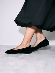 Black Forever Comfort® Jewel Ankle Strap Square Toe Ballet Shoes - Image 3 of 13