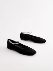 Black Forever Comfort® Jewel Ankle Strap Square Toe Ballet Shoes - Image 7 of 13