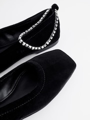 Black Forever Comfort® Jewel Ankle Strap Square Toe Ballet Shoes - Image 9 of 13