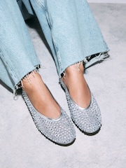 Silver Forever Comfort® Round Toe Mesh Jewel Ballerinas Shoes - Image 1 of 9