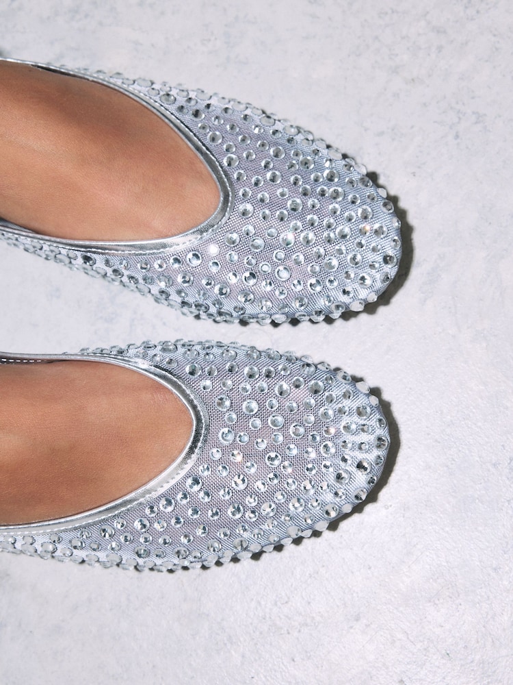Silver Forever Comfort® Round Toe Mesh Jewel Ballerinas Shoes - Image 5 of 9