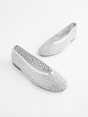 Silver Forever Comfort® Round Toe Mesh Jewel Ballerinas Shoes - Image 6 of 9