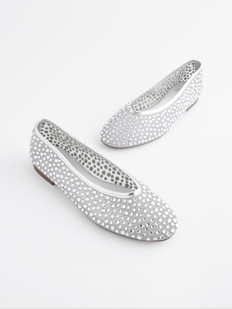 Silver Forever Comfort® Round Toe Mesh Jewel Ballerinas Shoes - Image 6 of 9