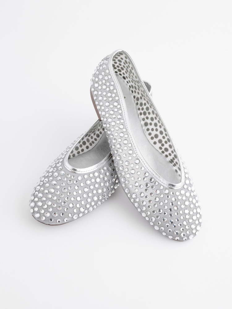 Silver Forever Comfort® Round Toe Mesh Jewel Ballerinas Shoes - Image 7 of 9