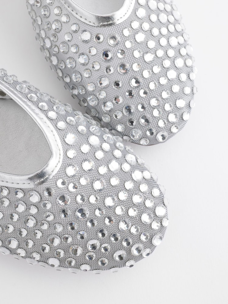 Silver Forever Comfort® Round Toe Mesh Jewel Ballerinas Shoes - Image 8 of 9
