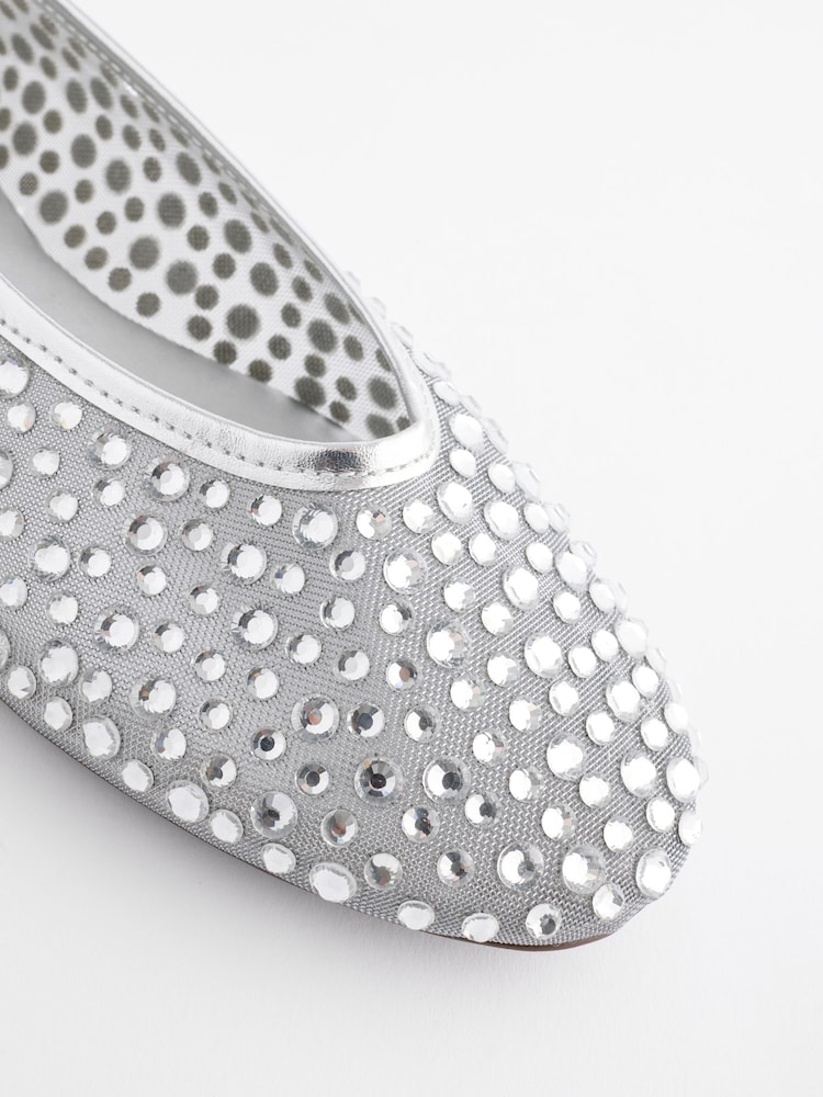 Silver Forever Comfort® Round Toe Mesh Jewel Ballerinas Shoes - Image 9 of 9