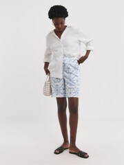 JD Williams Blue Linen Mix Knee Length Shorts - Image 1 of 4