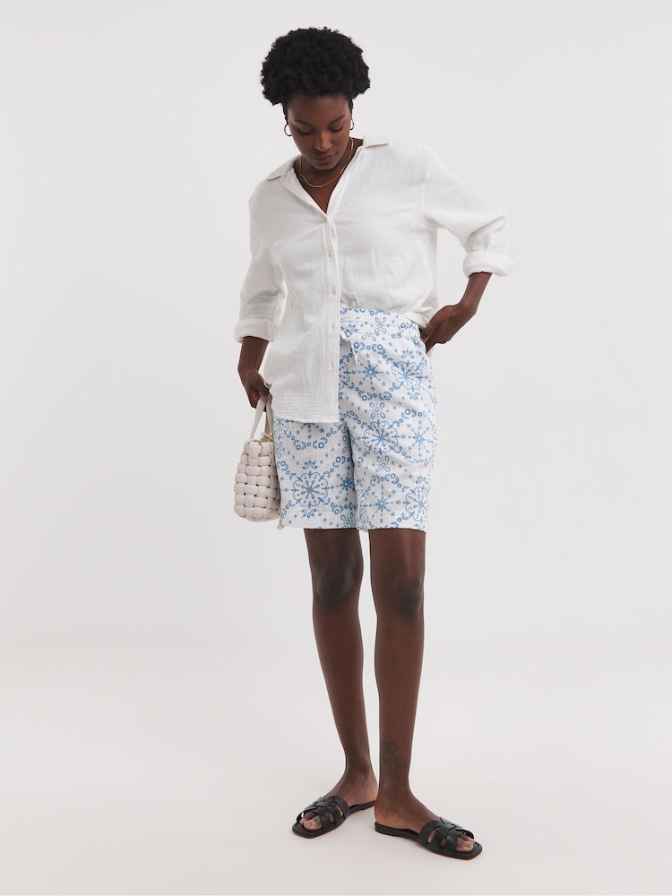 JD Williams Blue Linen Mix Knee Length Shorts - Image 1 of 4