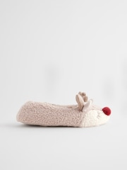 Brown Christmas Reindeer Slippers - Image 1 of 5