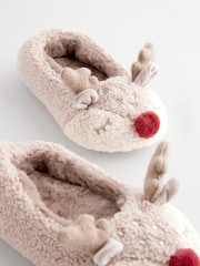 Brown Christmas Reindeer Slippers - Image 2 of 5