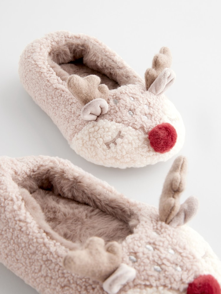 Brown Christmas Reindeer Slippers - Image 2 of 5