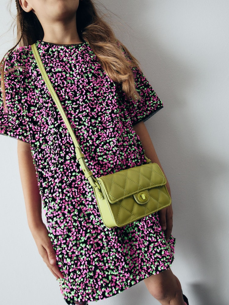 Lime Green Quilted Cross-Body Bag - Image 2 of 7
