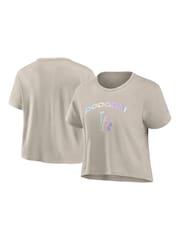 Fanatics 100% Cotton MLB Los Angeles Dodgers Y2K Short Sleeve Crop Crew Brown T-Shirt - Image 1 of 3