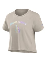 Fanatics 100% Cotton MLB Los Angeles Dodgers Y2K Short Sleeve Crop Crew Brown T-Shirt - Image 2 of 3