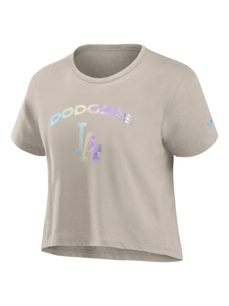 Fanatics 100% Cotton MLB Los Angeles Dodgers Y2K Short Sleeve Crop Crew Brown T-Shirt - Image 2 of 3