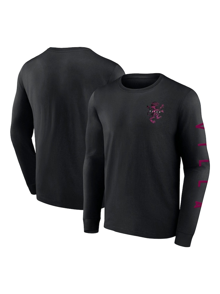 Fanatics 100% Cotton Aston Villa Long Sleeve Black T-Shirt - Image 1 of 3