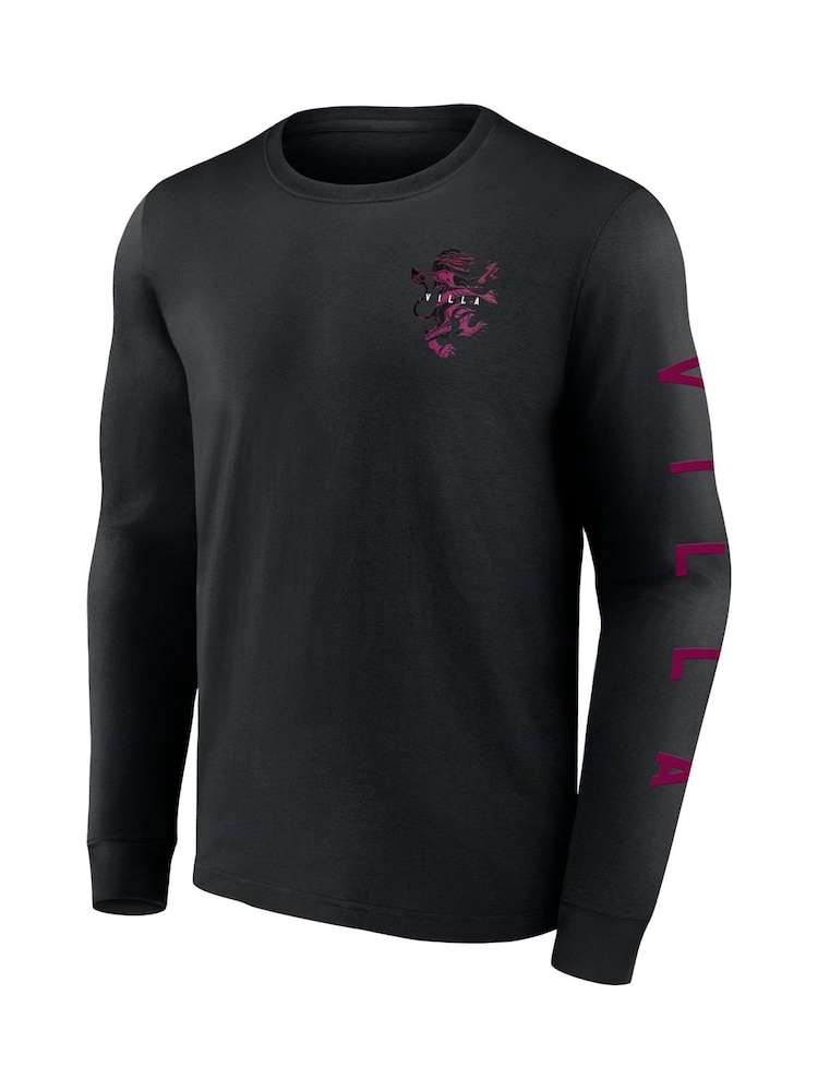 Fanatics 100% Cotton Aston Villa Long Sleeve Black T-Shirt - Image 2 of 3