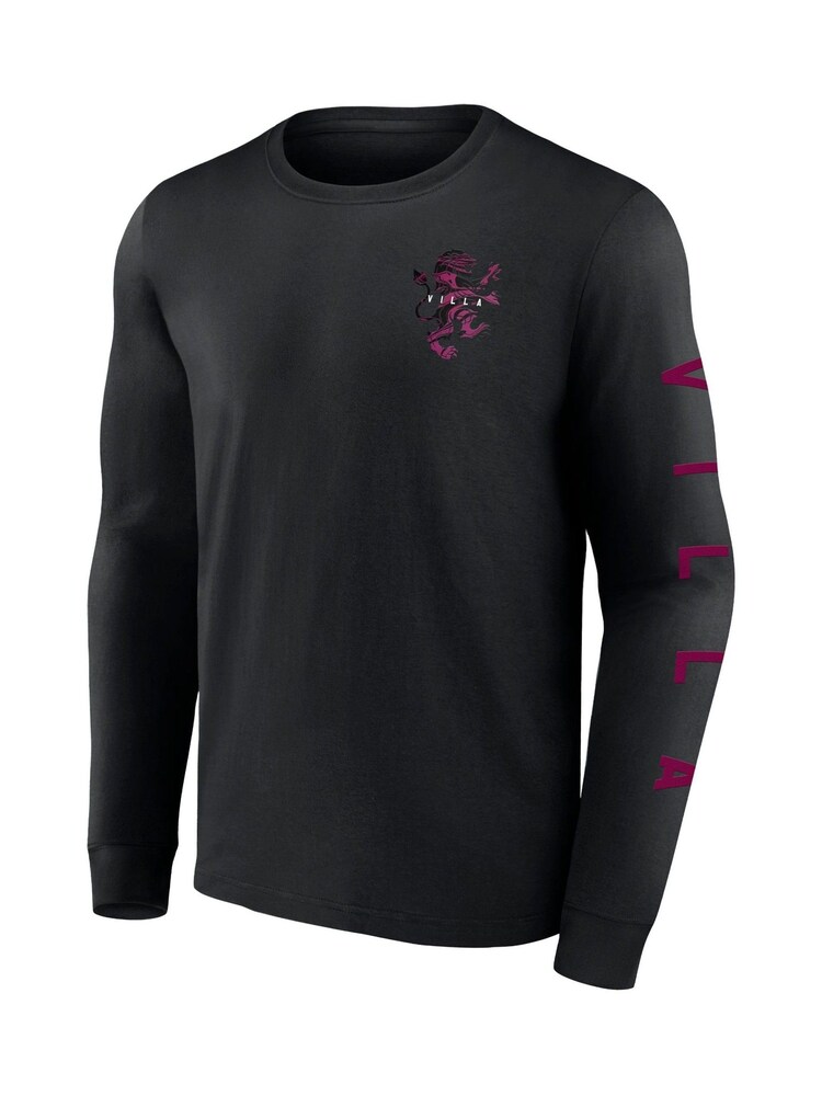 Fanatics 100% Cotton Aston Villa Long Sleeve Black T-Shirt - Image 2 of 3 Fanatics 100% Cotton Aston Villa Long Sleeve Black T-Shirt - Image 2 of 3
