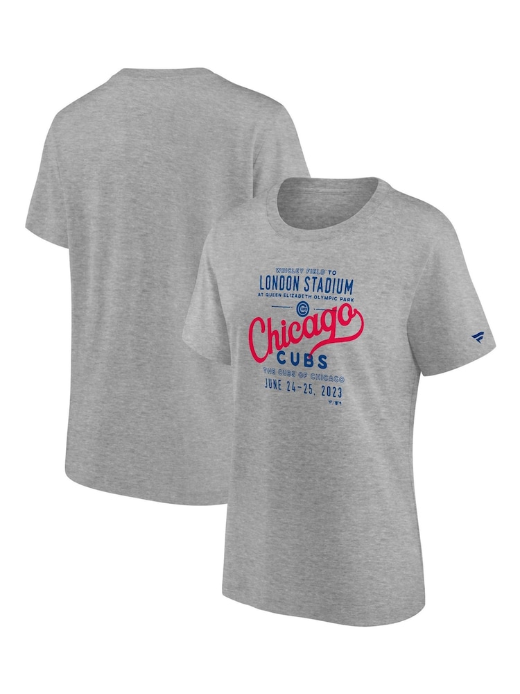 Fanatics Womens Grey 100% Cotton NBA Chicago Cubs Iconic Wrigley Field to London Stadium Graphic T-Shirt - Image 1 of 3