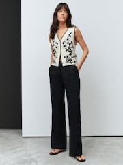 Noir - Pantalon Stay Smart ample en lin riche - Image 1 of 8