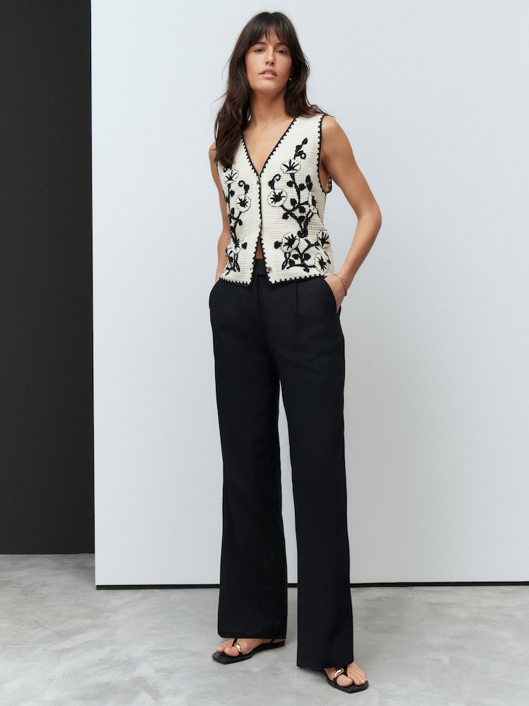 Noir - Pantalon Stay Smart ample en lin riche - Image 1 of 8