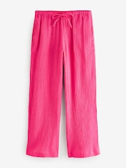 Rose vif - Pantalon large texturé à jambe large coordonné avec lin - Image 5 de 7